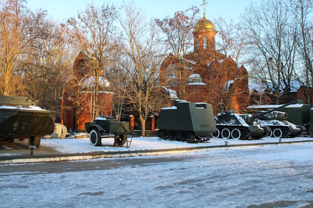 Vintage photo of children walking to school in snow